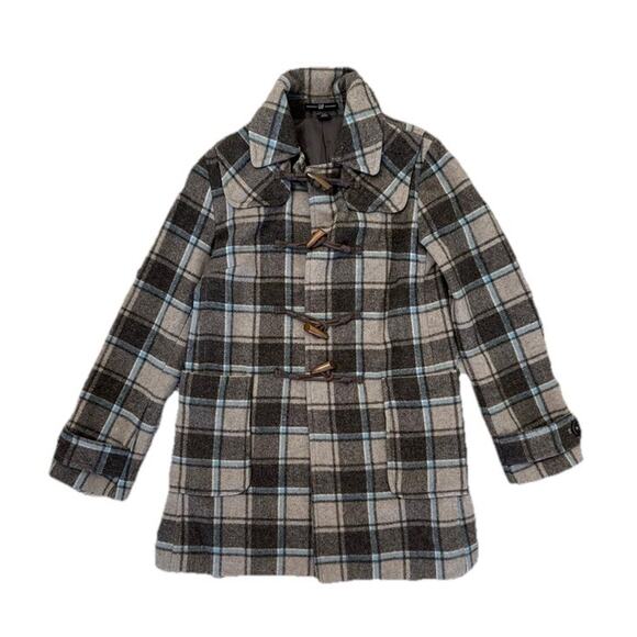 Gap Women’s Wool Blend Brown Blue Plaid Peacoat XS Preppy - Picture 1 of 7